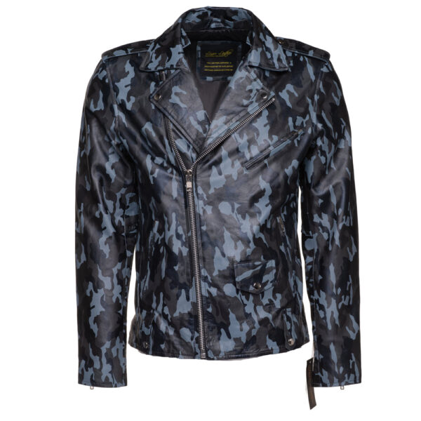 Aman Dowling’s Blue Camouflage biker style jacket