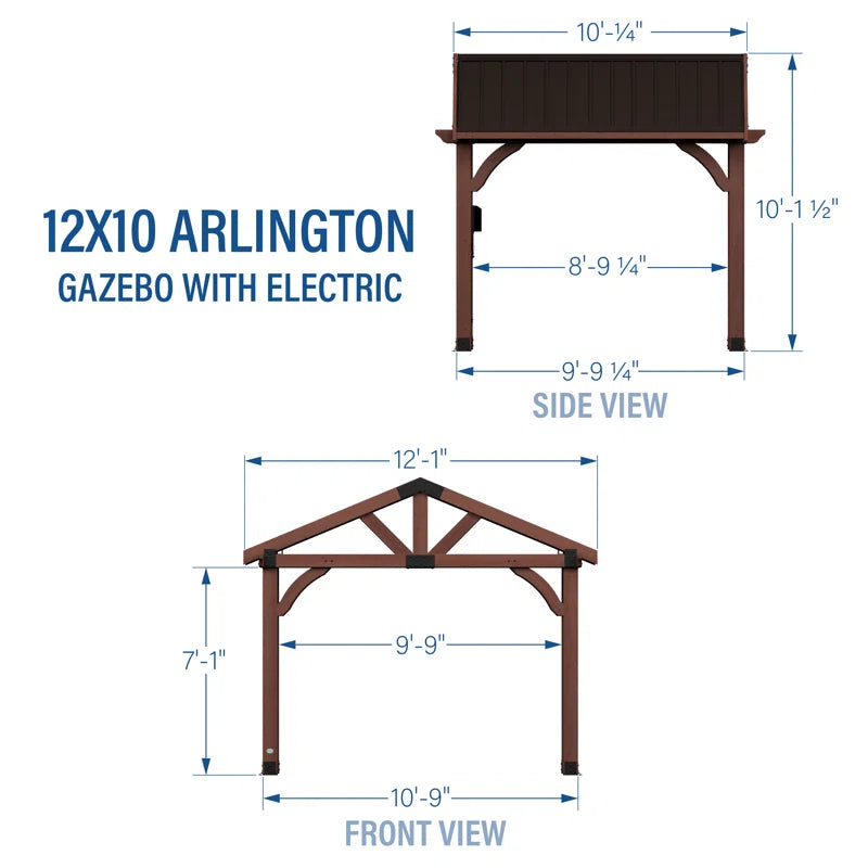 Arlington 12 Ft. W X 10 Ft. D Solid Wood Patio Gazebo