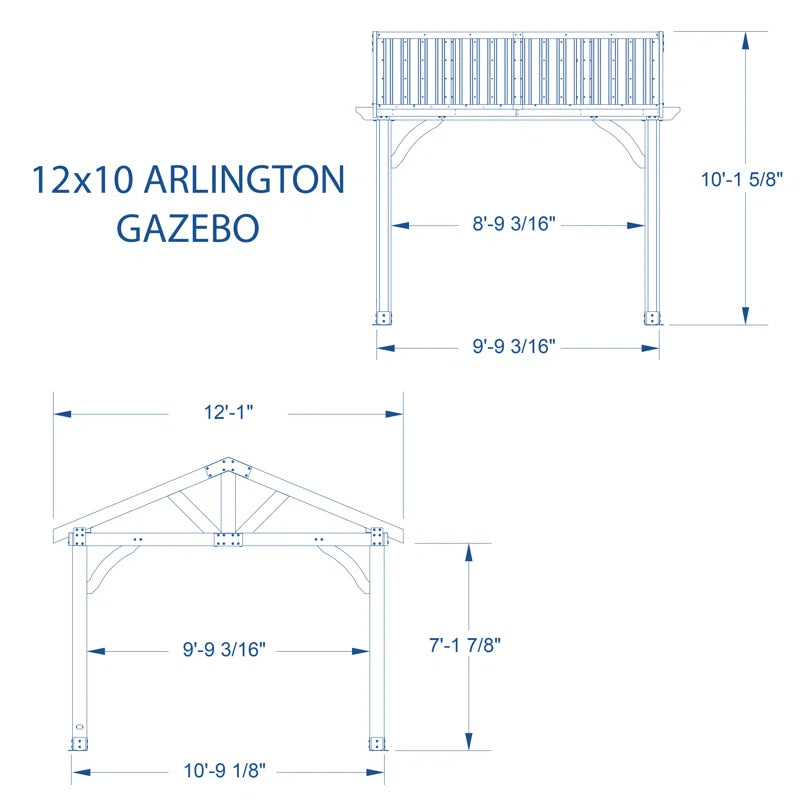 Arlington 12 Ft. W X 10 Ft. D Solid Wood Patio Gazebo