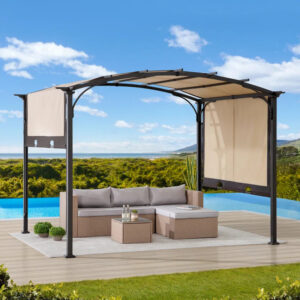 Lindt 9.5 X 11 Ft. Outdoor Steel Arched Pergola with Adjustable Canopy
